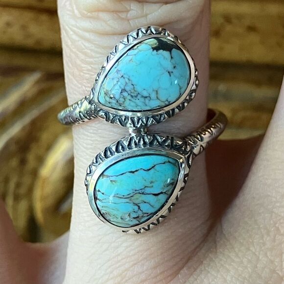 Natural Blue Moon Turquoise Sterling Silver Ring Size 7